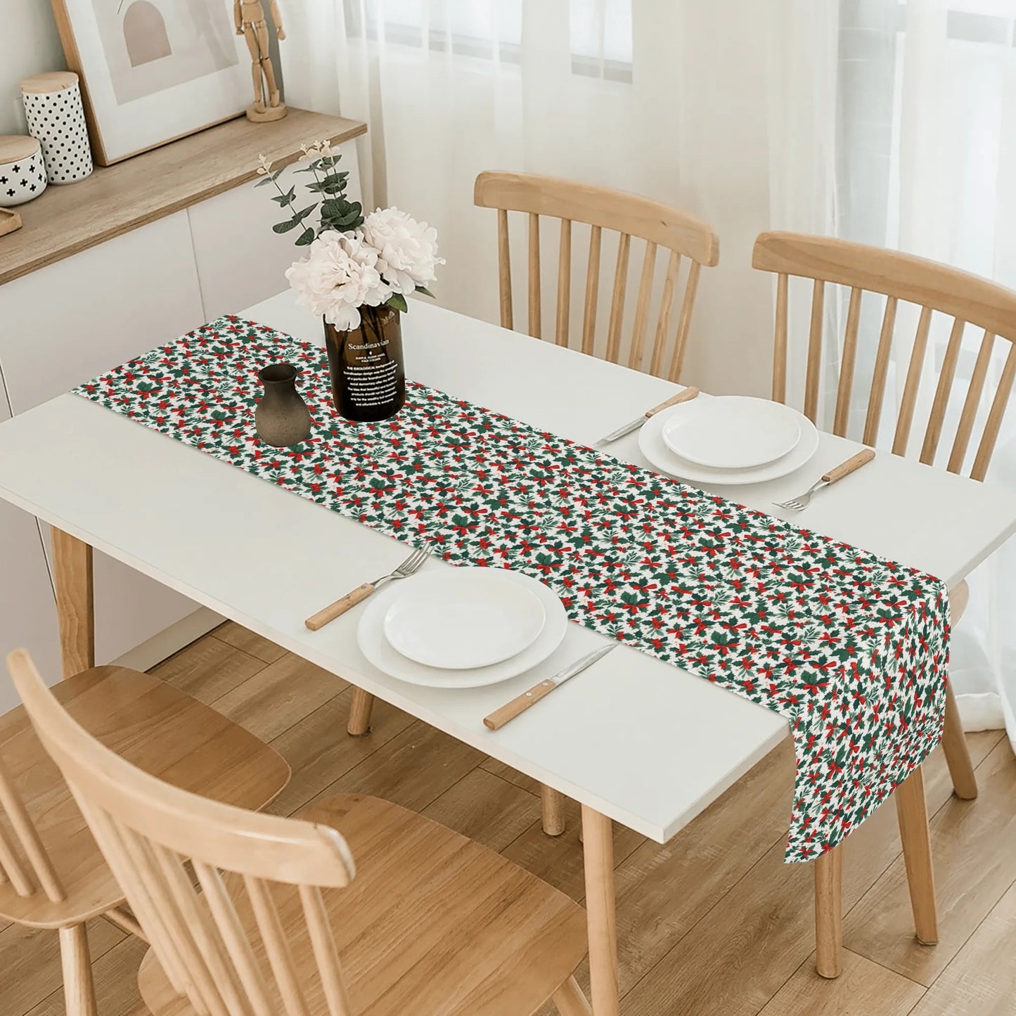 Holly Bow Polyester Table Runner DeRose Seasonal