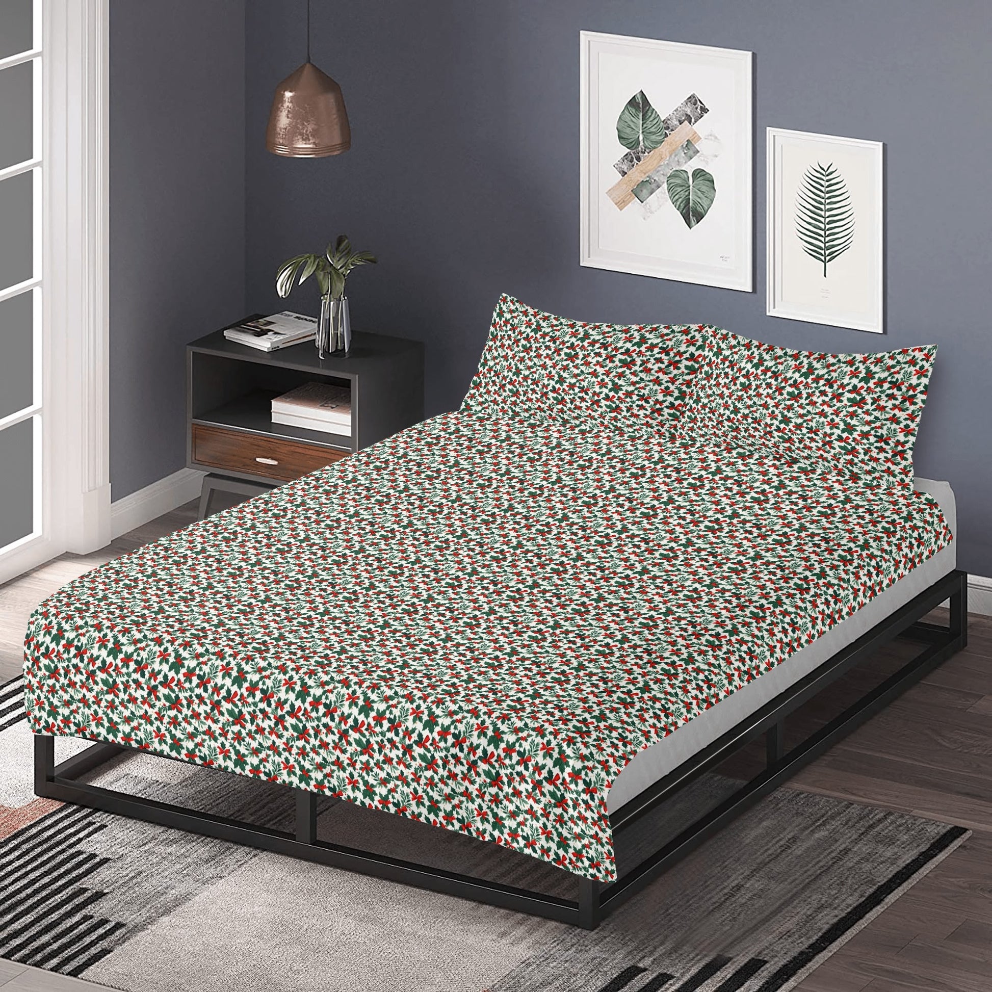 Holly Bows 3 Pcs Beddings DeRose Seasonal