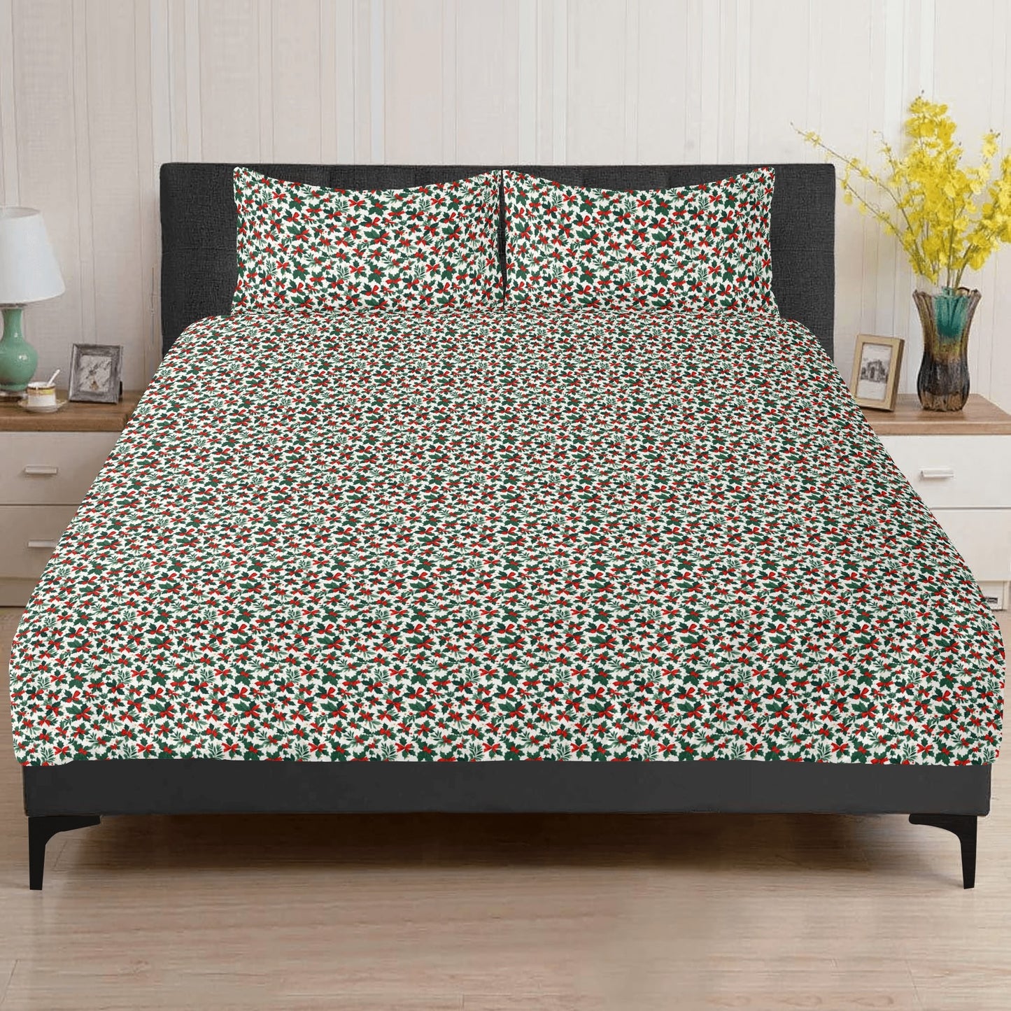 Holly Bows 3 Pcs Beddings DeRose Seasonal