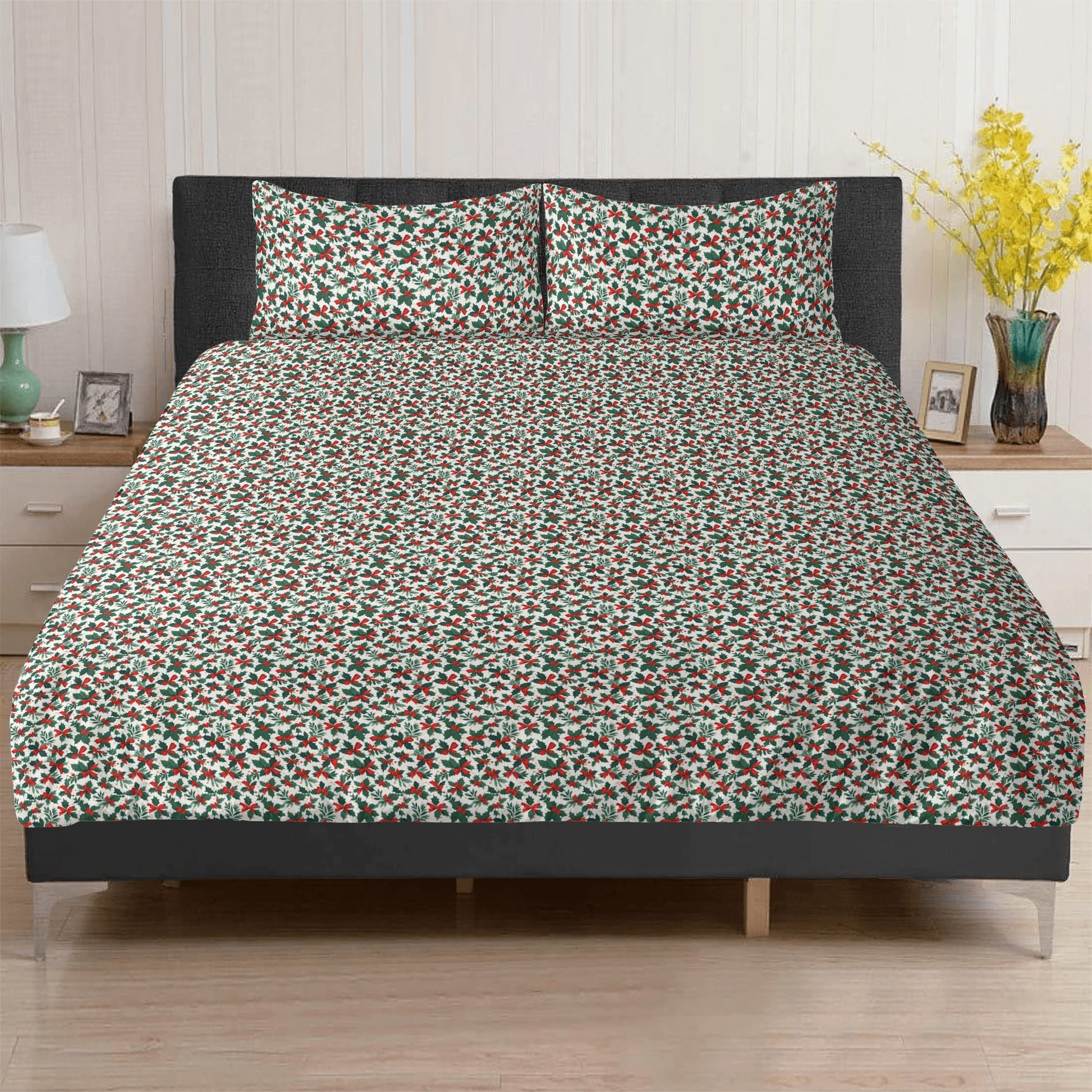 Holly Bows 3 Pcs Beddings DeRose Seasonal