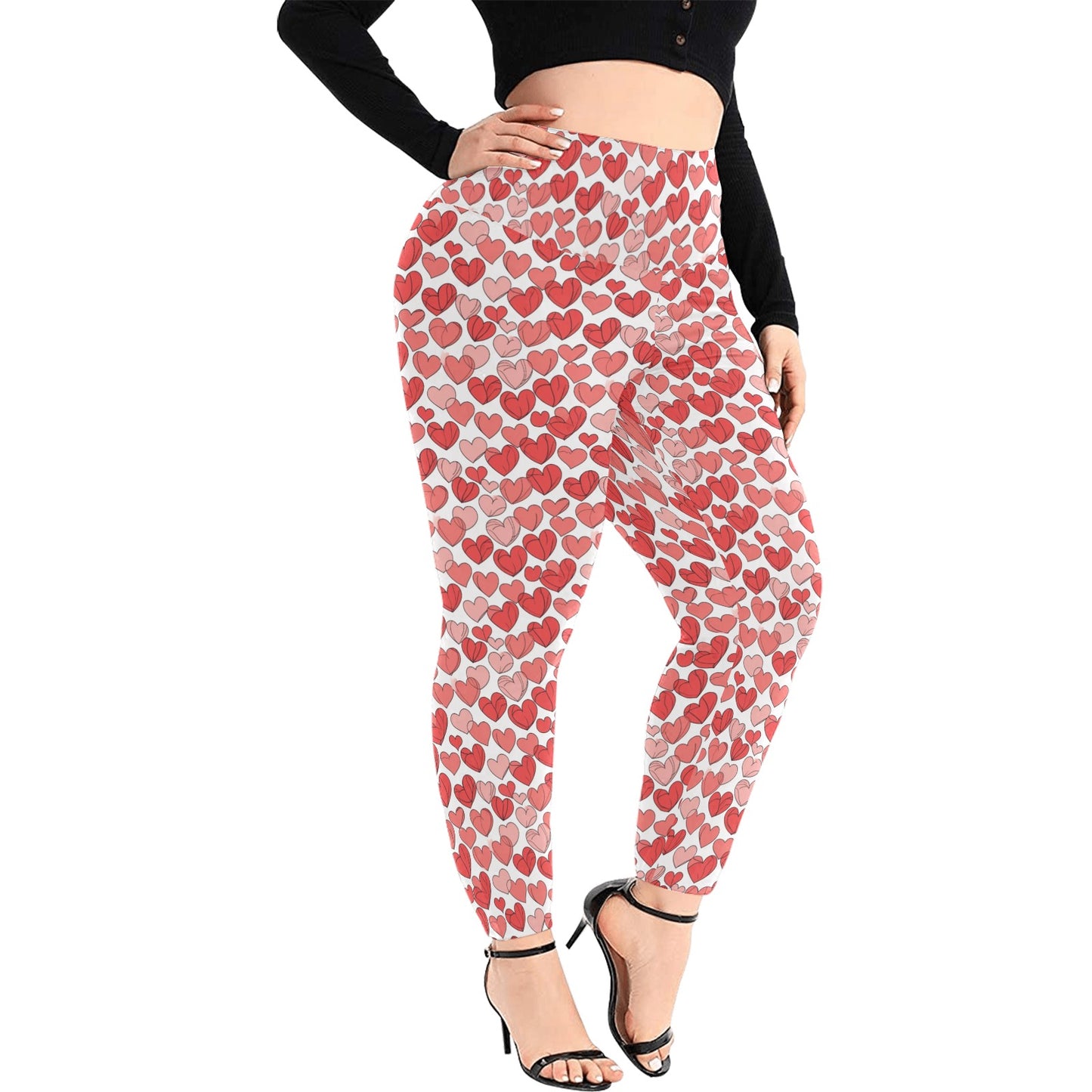 Little Hearts Women's Plus Size High Waited Leggings Women's High Waist Leggings(Plus Size)(ModelL45) DeRose Seasonal