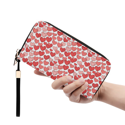 Little Red Hearts Leather Zipper Wristlet Wallet DeRose Seasonal