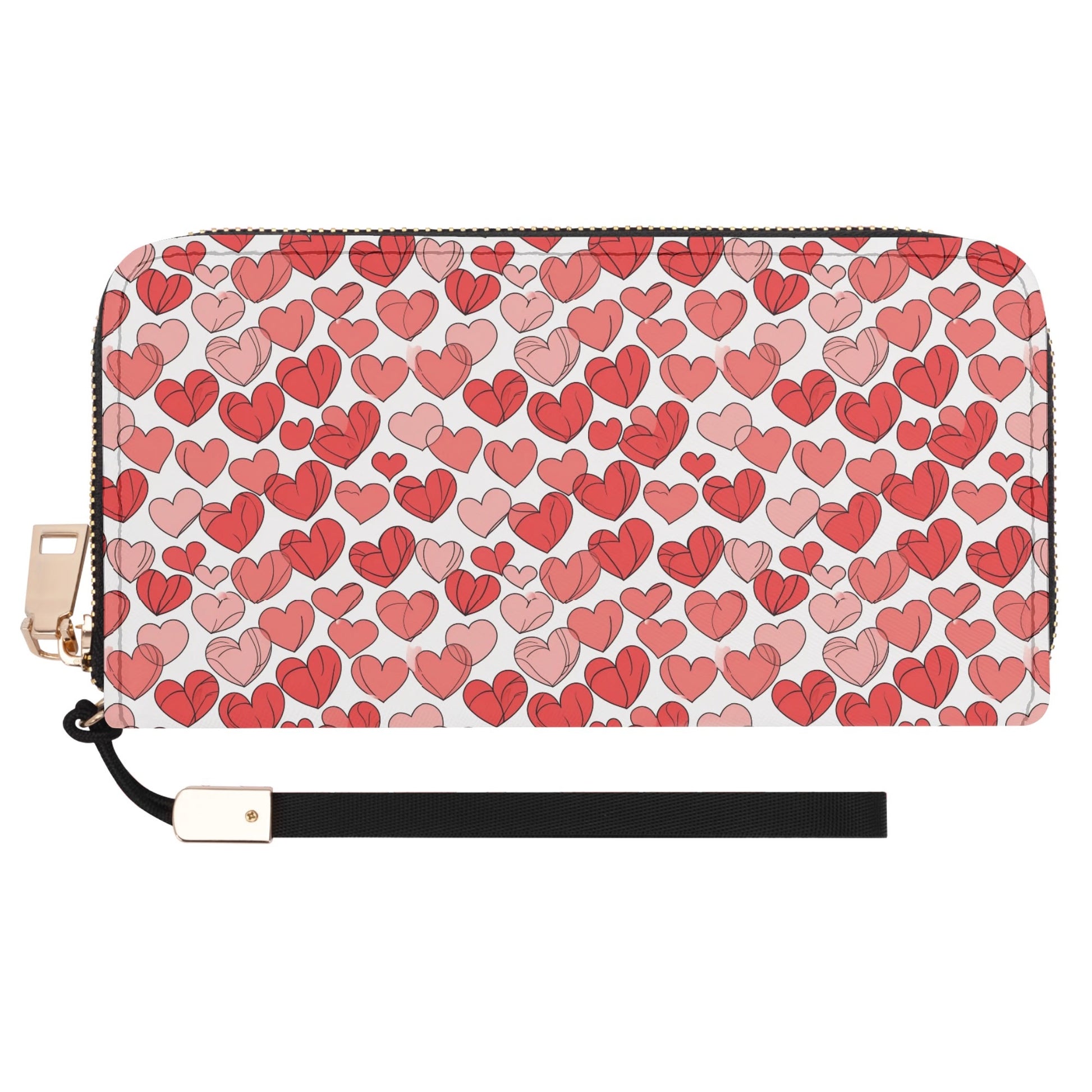 Little Red Hearts Leather Zipper Wristlet Wallet DeRose Seasonal