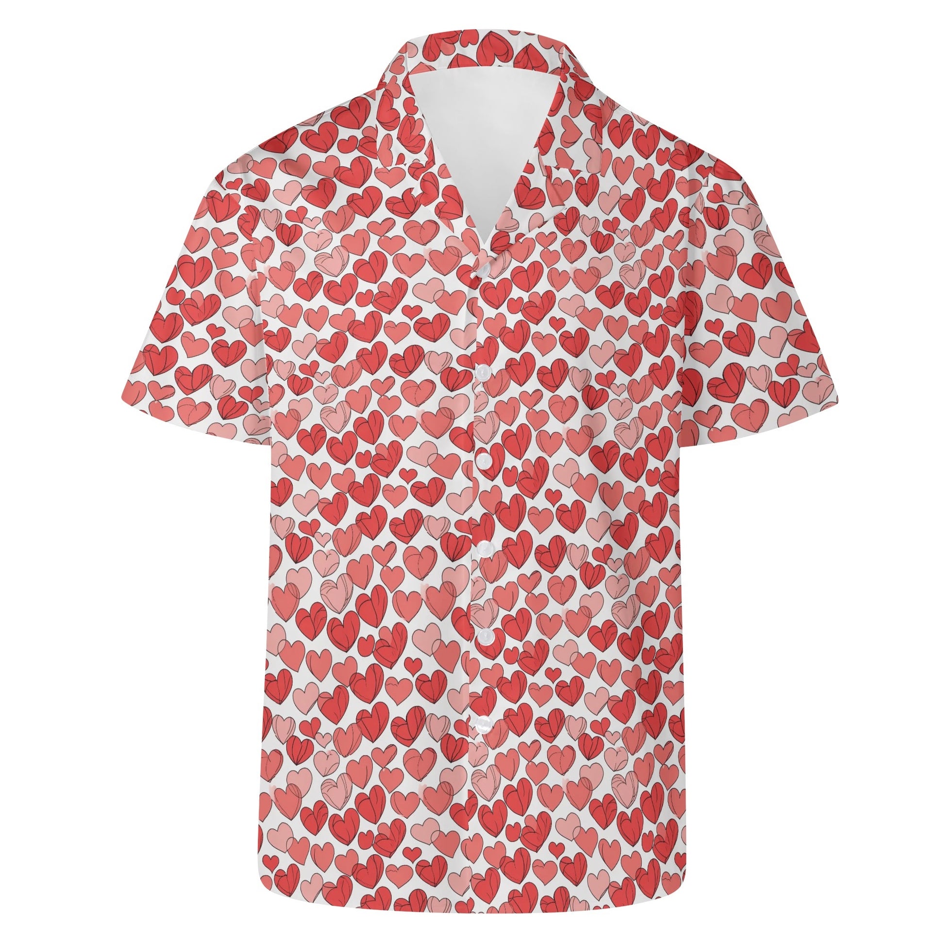 Little Red Hearts Mens Casual Hawaiian Shirt DeRose Seasonal