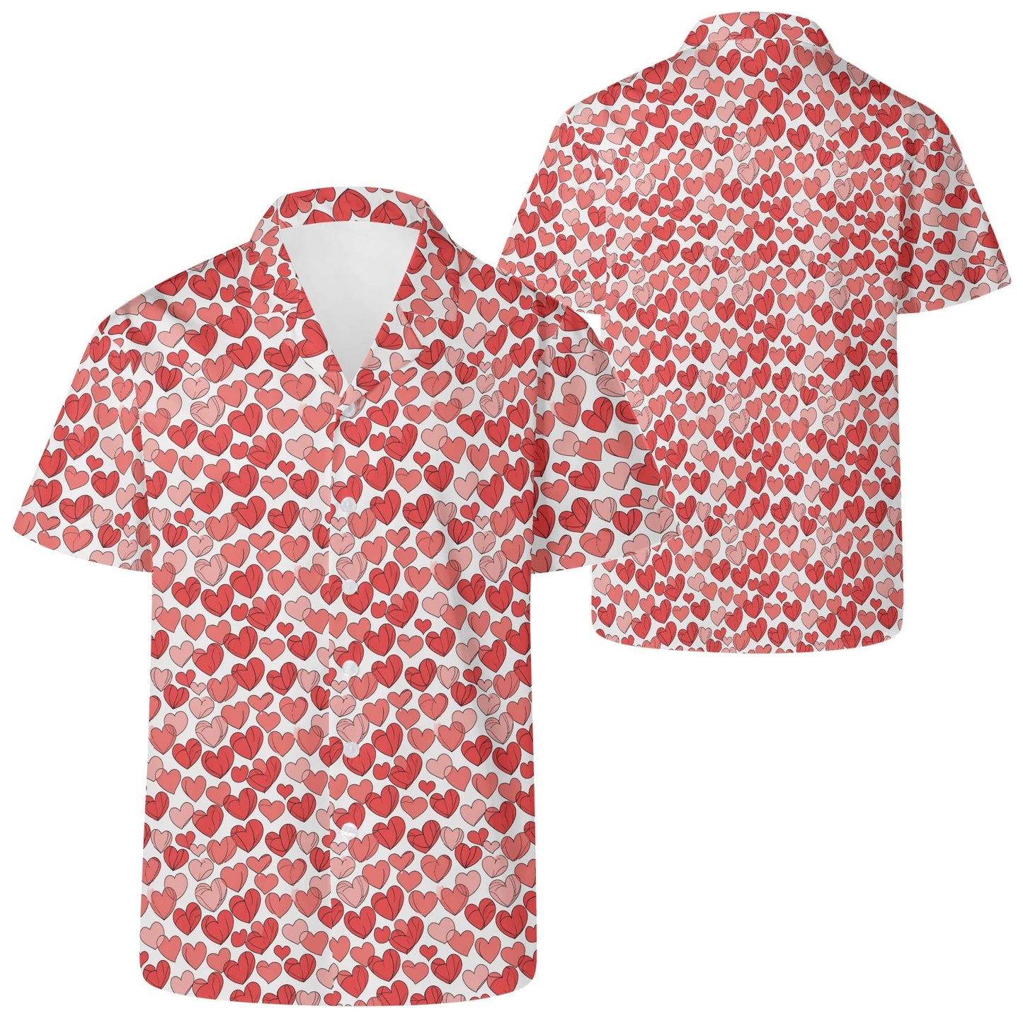 Little Red Hearts Mens Casual Hawaiian Shirt DeRose Seasonal