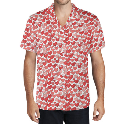 Little Red Hearts Mens Casual Hawaiian Shirt DeRose Seasonal