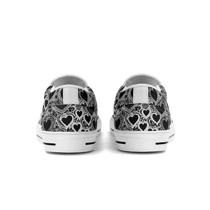 Mens Black and White Groovy Hearts Rubber Slip On Shoes DeRose Seasonal