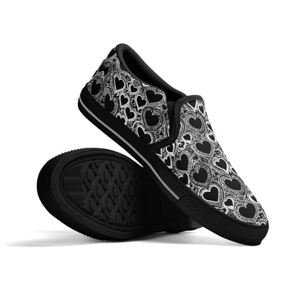 Mens Black and White Groovy Hearts Rubber Slip On Shoes DeRose Seasonal