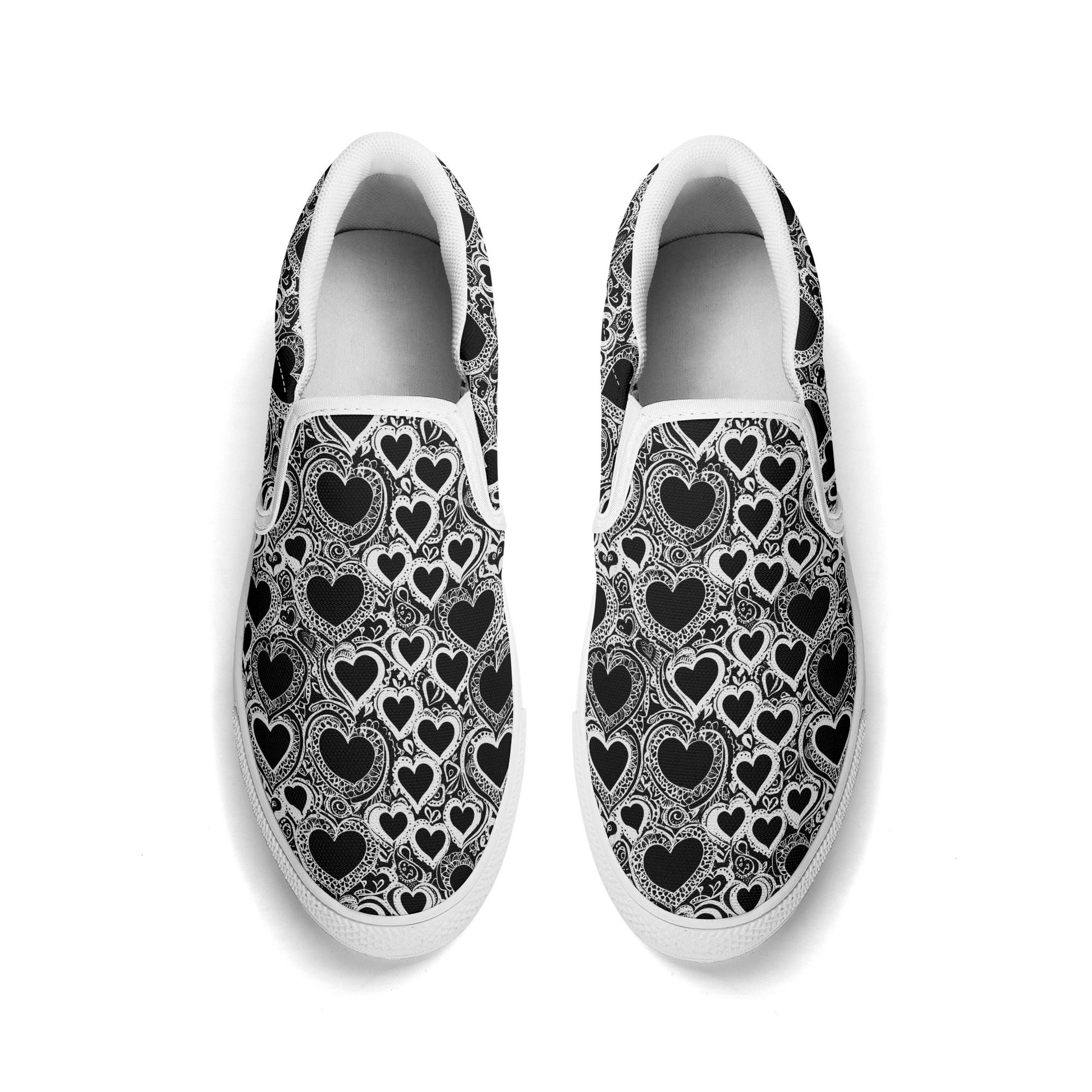 Mens Black and White Groovy Hearts Rubber Slip On Shoes DeRose Seasonal