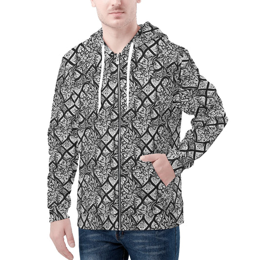 Mens Crosshatch Floral Classic Zip Up Hoodie Warm Jacket DeRose Seasonal