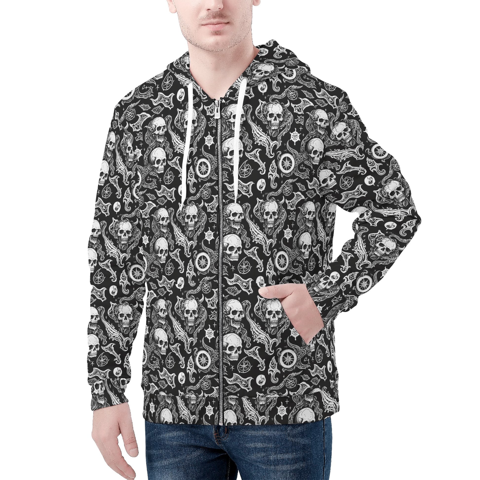 Mens Flying Skulls Classic Zip Up Hoodie Warm Jacket DeRose Seasonal