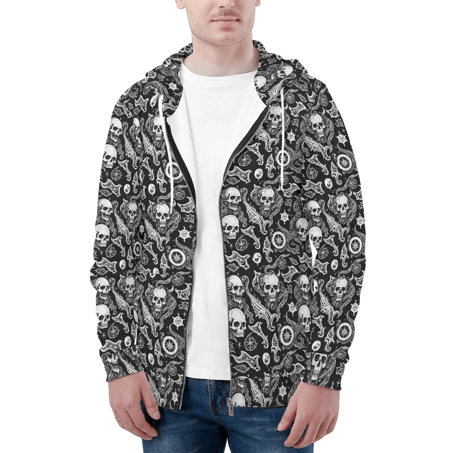 Mens Flying Skulls Classic Zip Up Hoodie Warm Jacket DeRose Seasonal