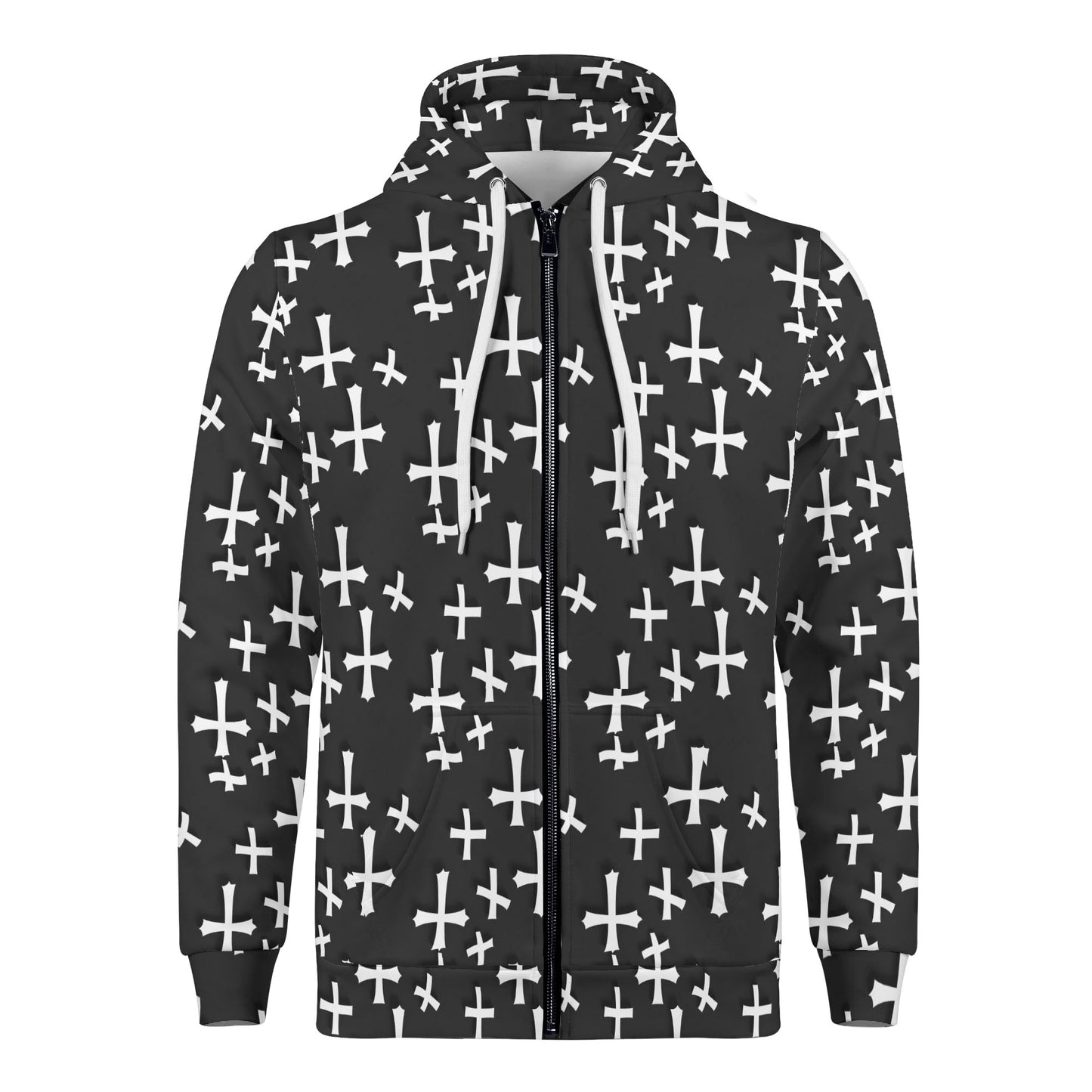 Mens Little Crosses Classic Zip Up Hoodie Warm Jacket