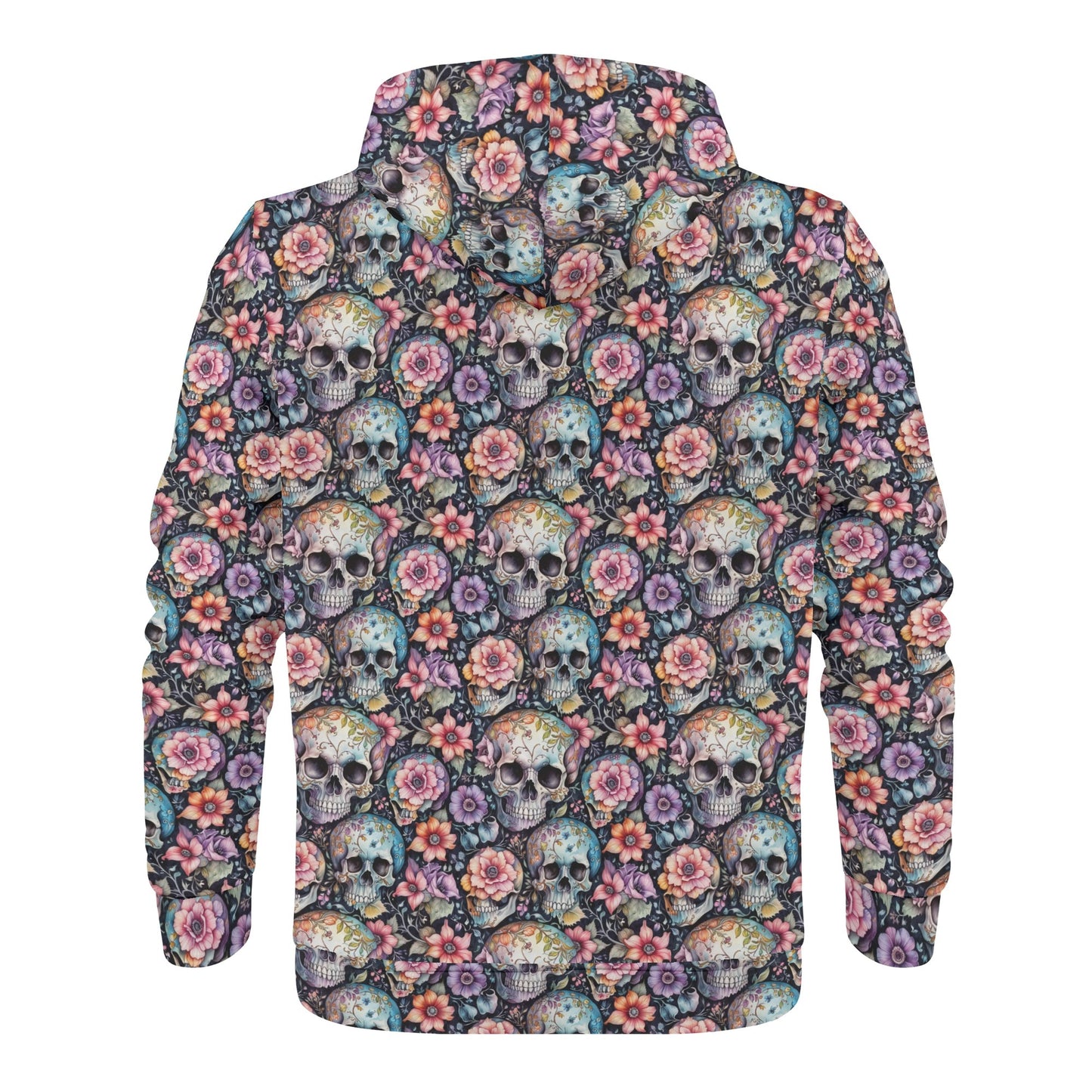 Mens Pastel Floral and Skulls Classic Zip Up Hoodie Warm Jacket DeRose Seasonal