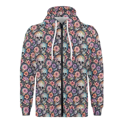 Mens Pastel Floral and Skulls Classic Zip Up Hoodie Warm Jacket DeRose Seasonal