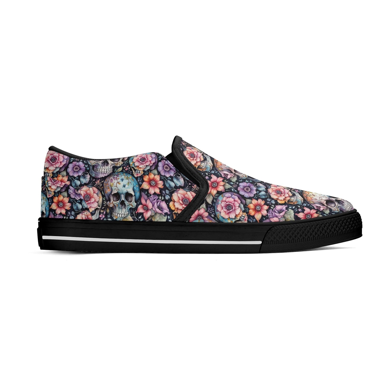 Mens Pastel Floral and Skulls Rubber Slip On Shoes DeRose Seasonal