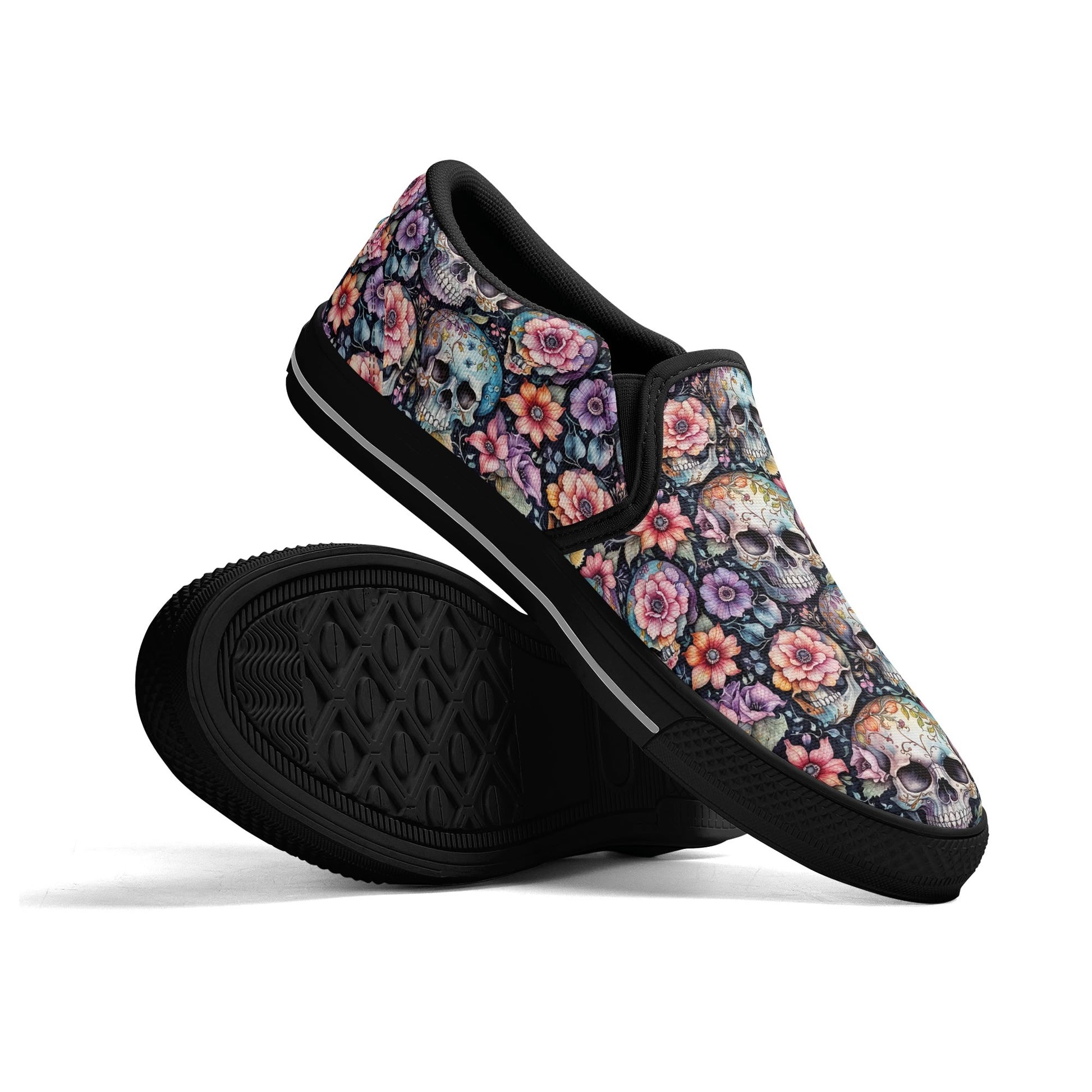 Mens Pastel Floral and Skulls Rubber Slip On Shoes DeRose Seasonal