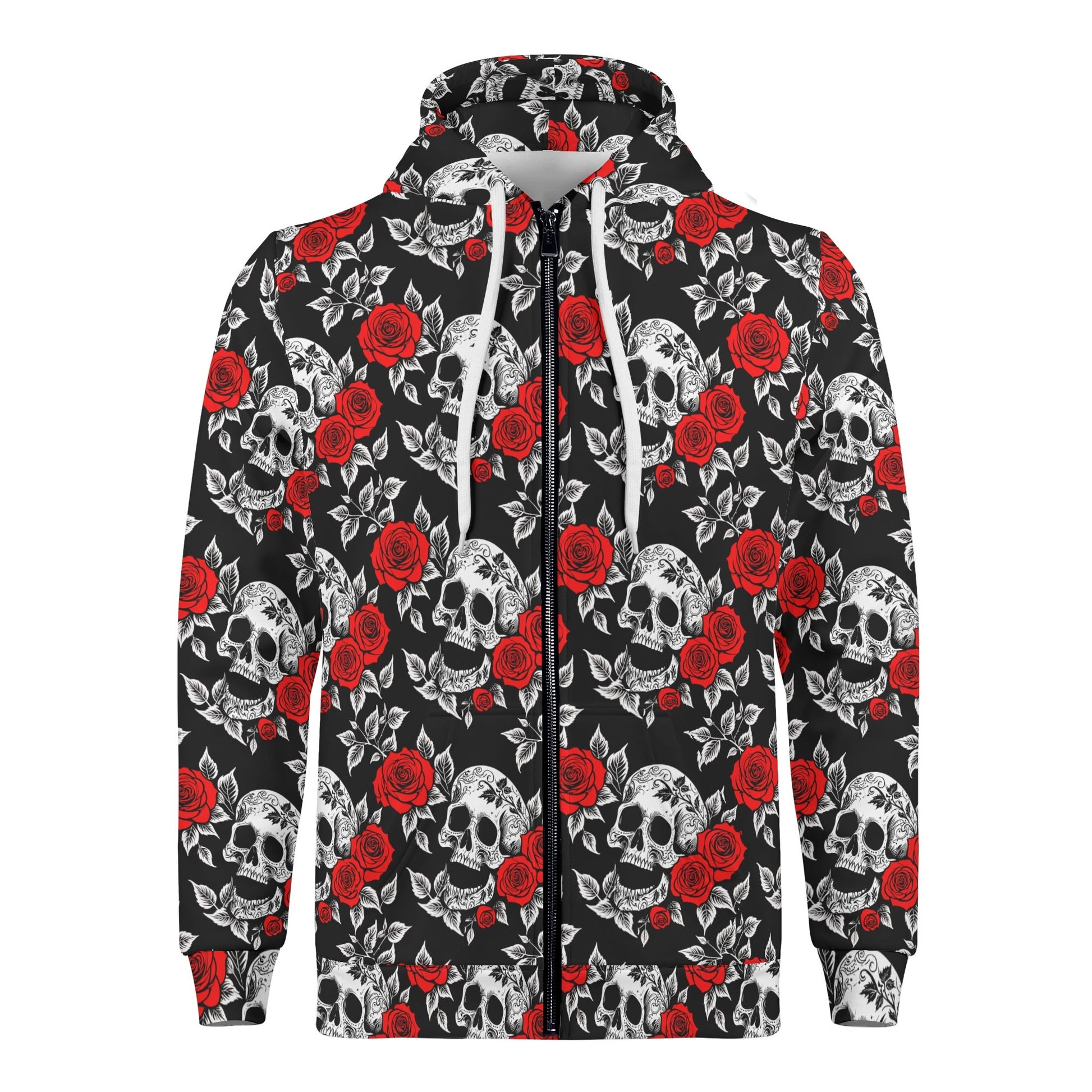 Mens Red Skull Rose Classic Zip Up Hoodie Warm Jacket DeRose Seasonal