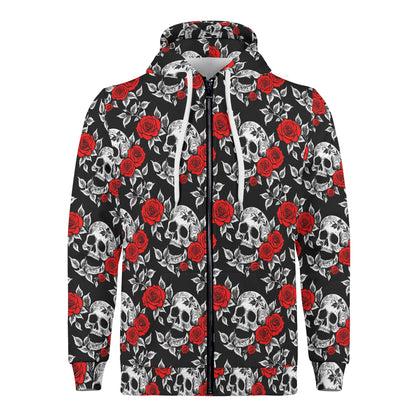 Mens Red Skull Rose Classic Zip Up Hoodie Warm Jacket DeRose Seasonal