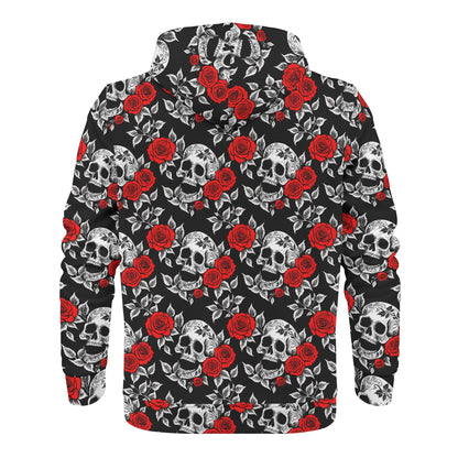 Mens Red Skull Rose Classic Zip Up Hoodie Warm Jacket DeRose Seasonal