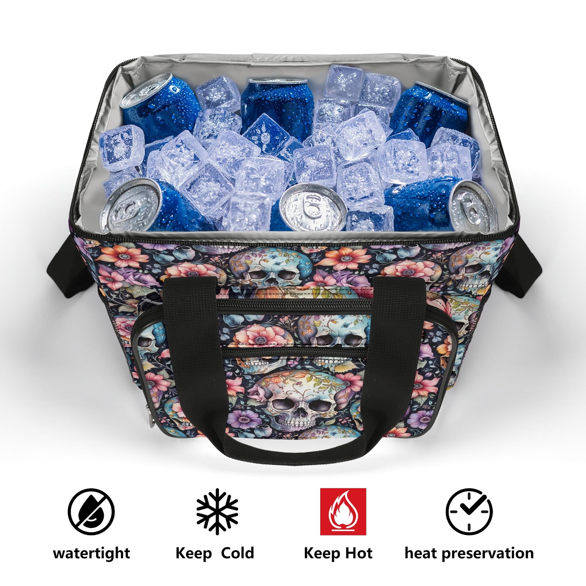 Pastel Floral and Skulls Insulated Leakproof Cooler Bag Lunch Box DeRose Seasonal