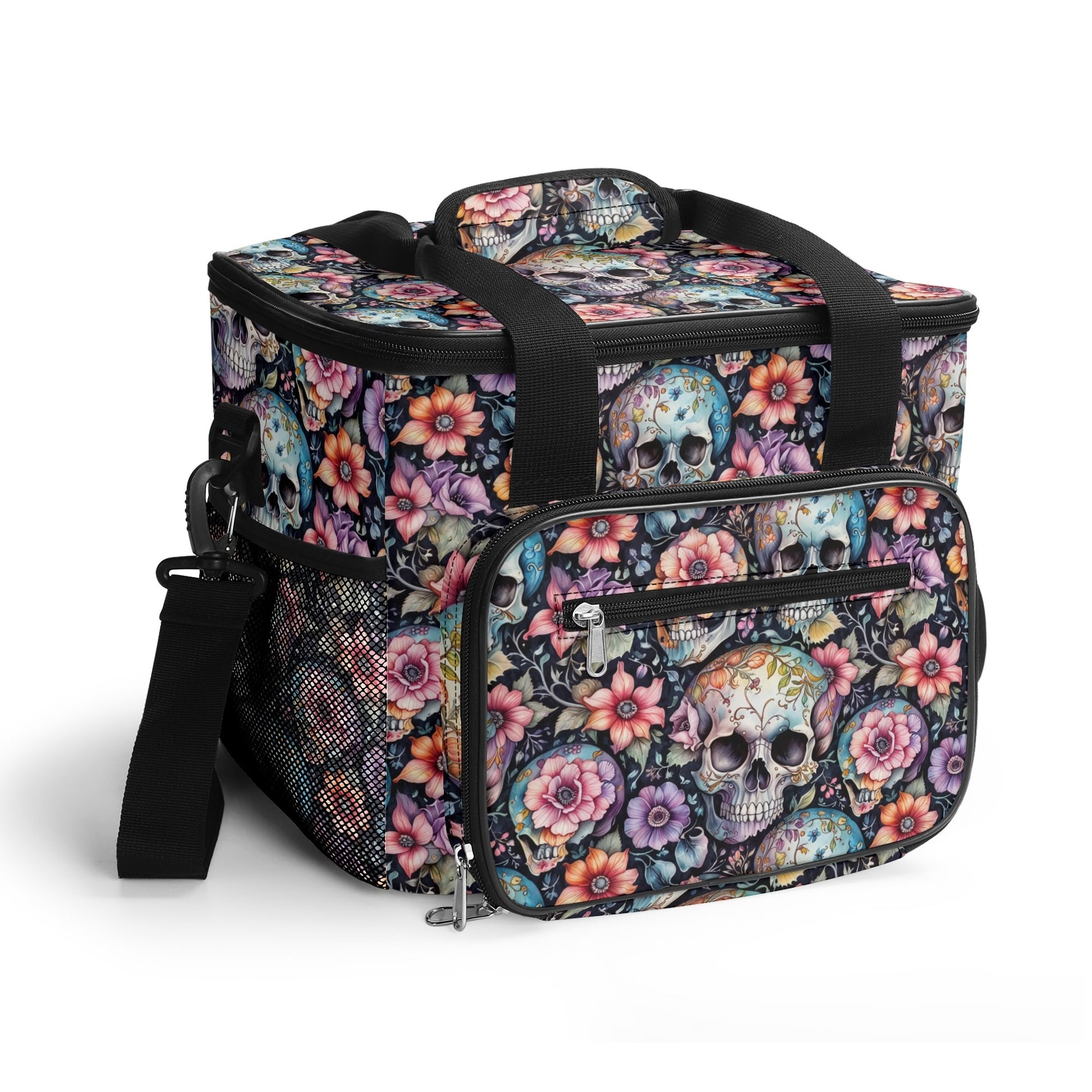 Pastel Floral and Skulls Insulated Leakproof Cooler Bag Lunch Box DeRose Seasonal