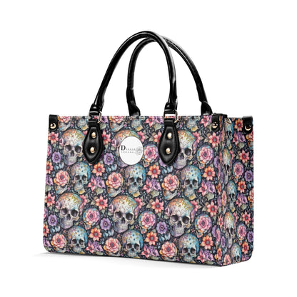 Pastel Floral and Skulls Luxury Women Leather Handbag DeRose Seasonal