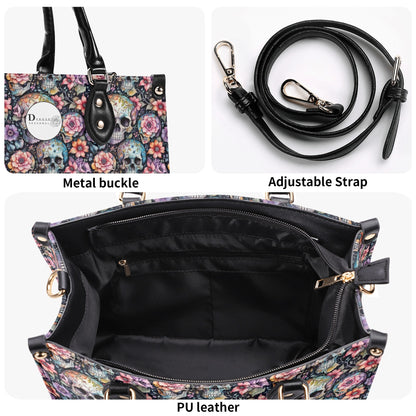 Pastel Floral and Skulls Luxury Women Leather Handbag DeRose Seasonal