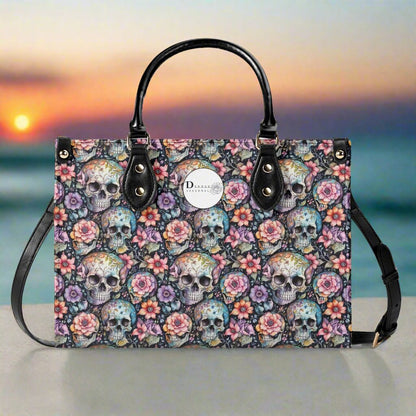 Pastel Floral and Skulls Luxury Women Leather Handbag DeRose Seasonal