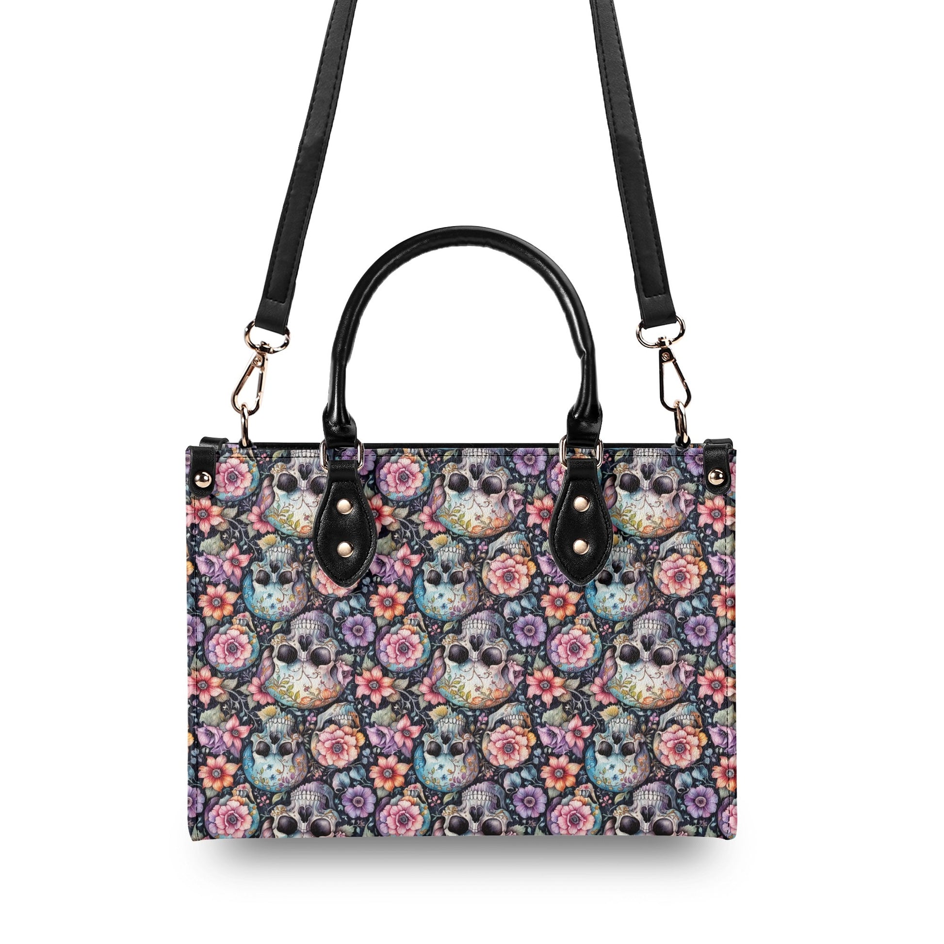 Pastel Floral and Skulls Luxury Women Leather Handbag DeRose Seasonal