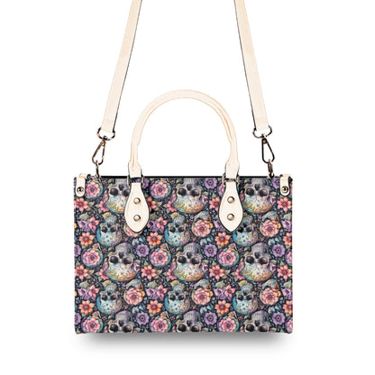 Pastel Floral and Skulls Luxury Women Leather Handbag DeRose Seasonal