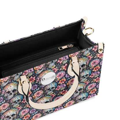 Pastel Floral and Skulls Luxury Women Leather Handbag DeRose Seasonal