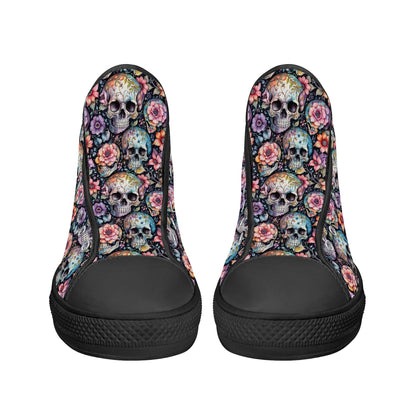 Pastel Floral and Skulls Mens High Top Canvas Shoes DeRose Seasonal