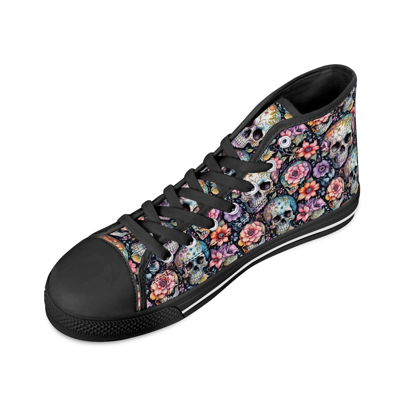 Pastel Floral and Skulls Mens High Top Canvas Shoes DeRose Seasonal