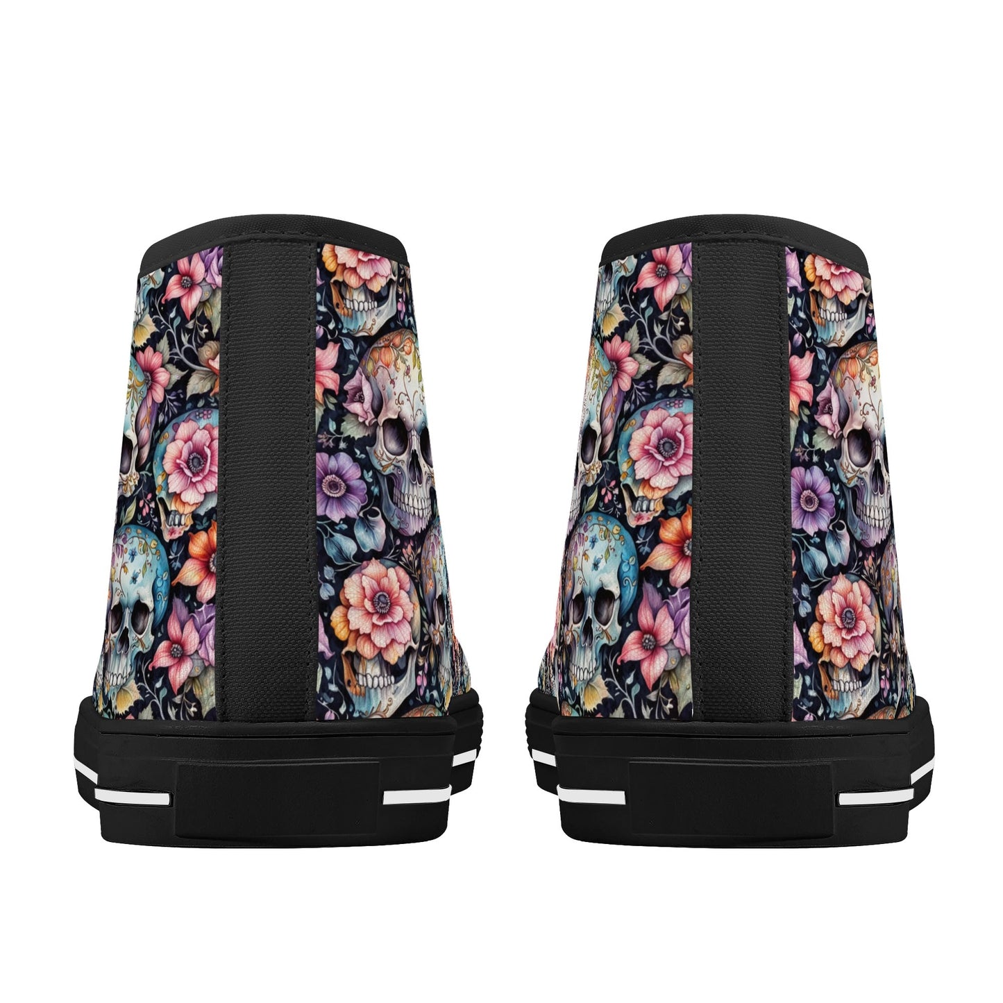 Pastel Floral and Skulls Mens High Top Canvas Shoes DeRose Seasonal