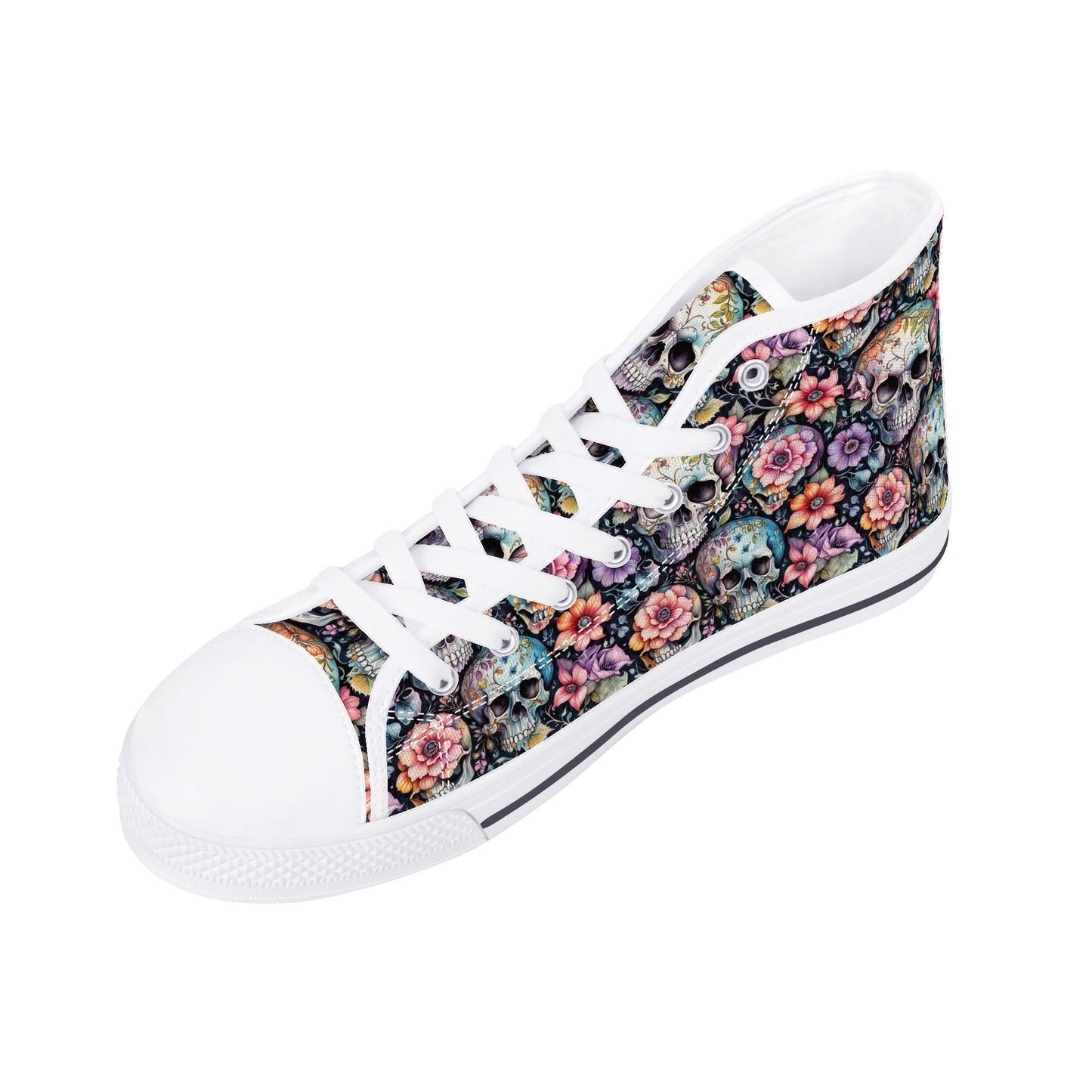 Pastel Floral and Skulls Mens High Top Canvas Shoes DeRose Seasonal