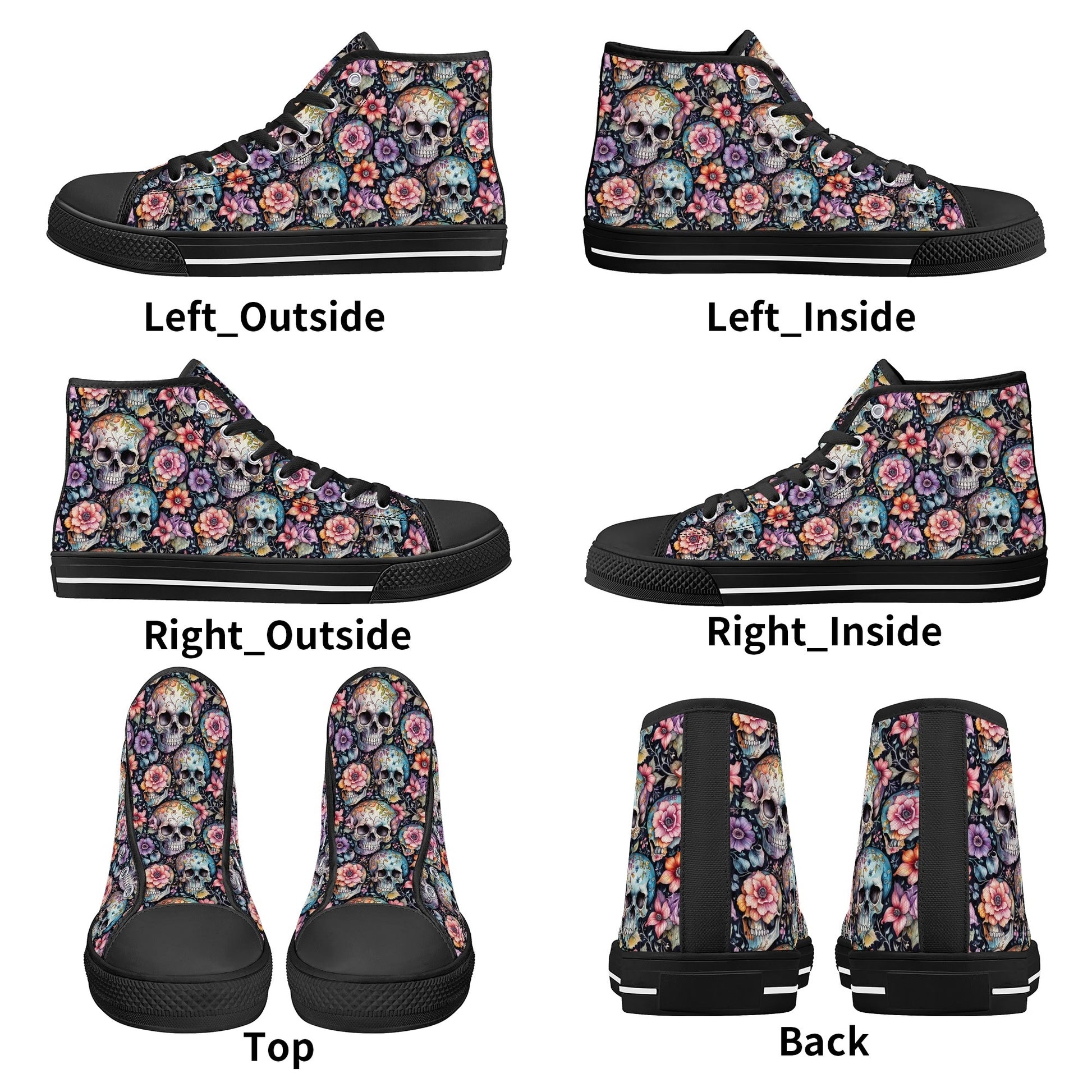 Pastel Floral and Skulls Mens High Top Canvas Shoes DeRose Seasonal