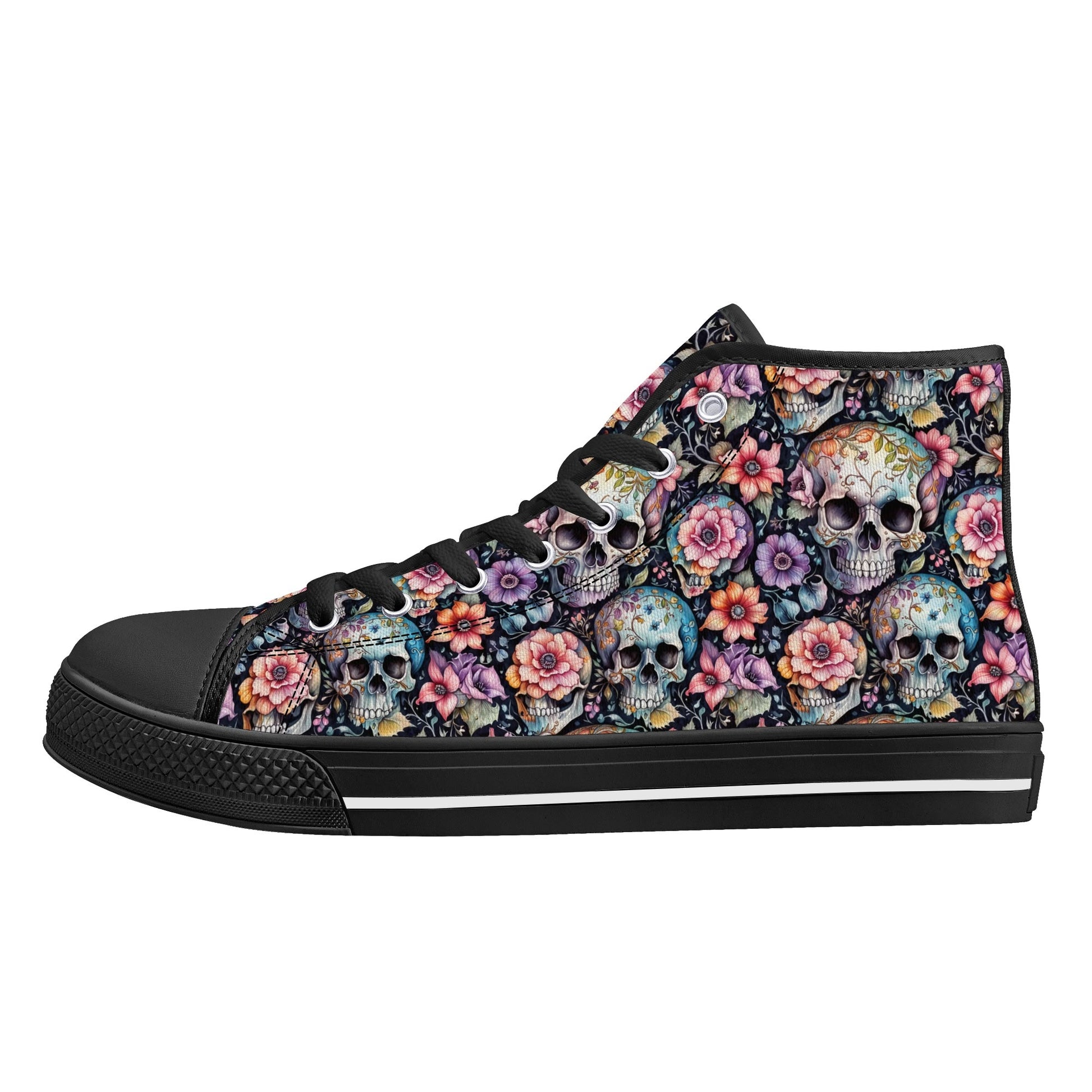 Pastel Floral and Skulls Mens High Top Canvas Shoes DeRose Seasonal