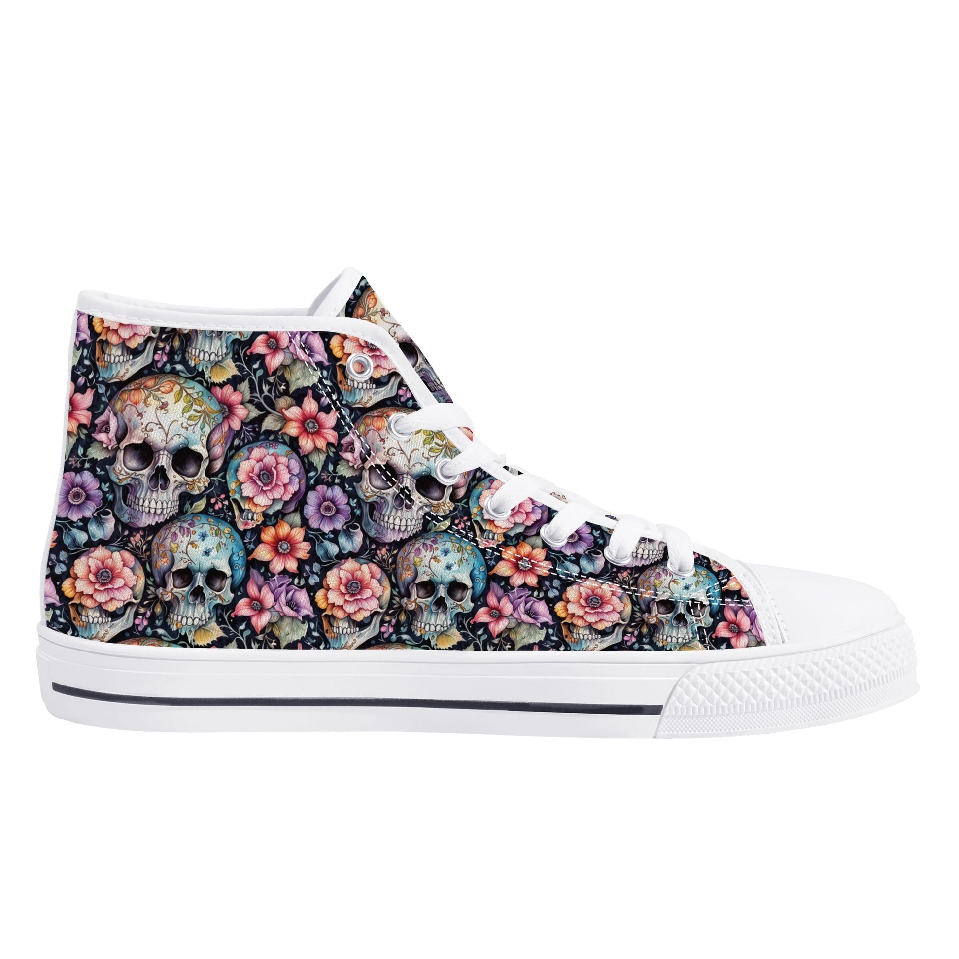 Pastel Floral and Skulls Mens High Top Canvas Shoes DeRose Seasonal