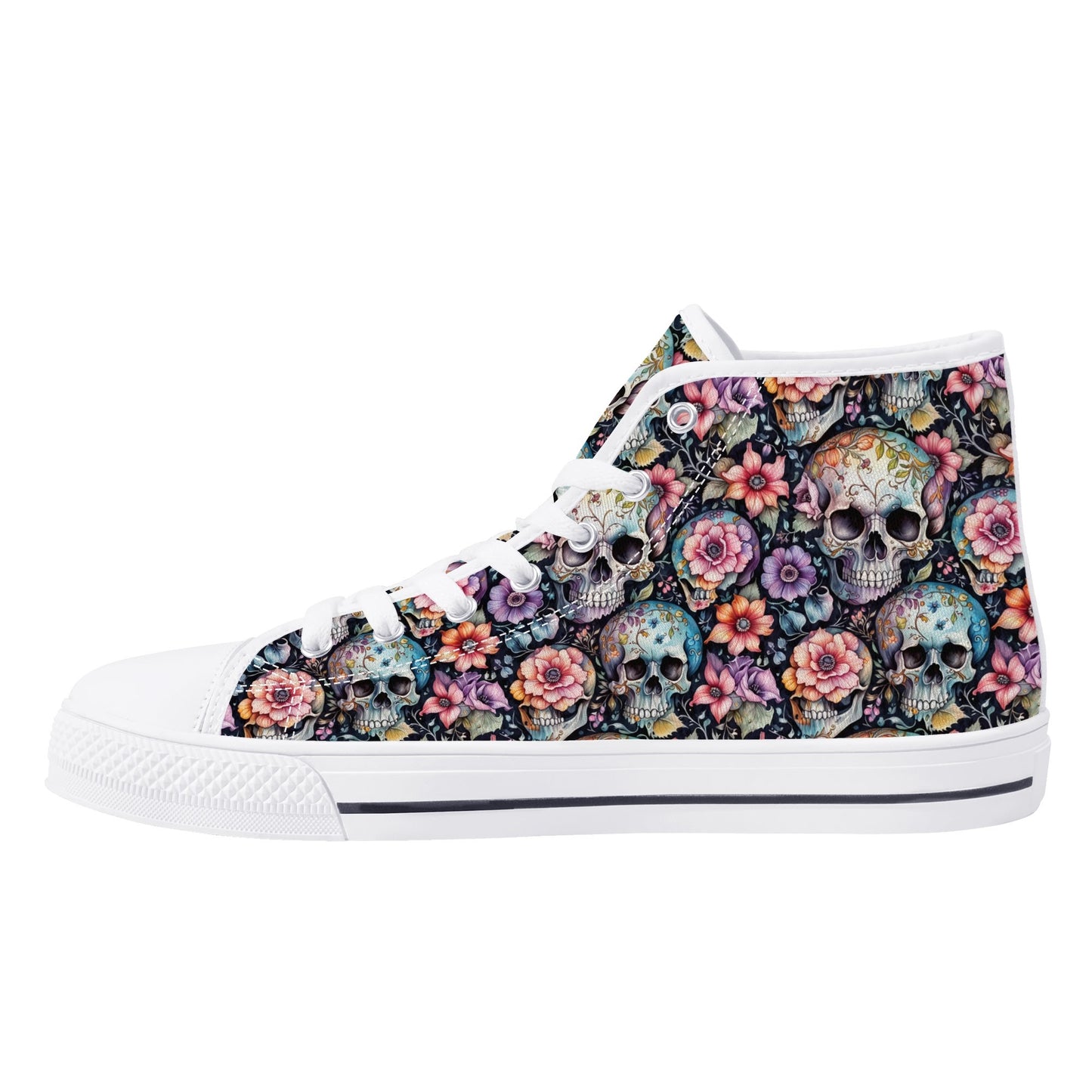 Pastel Floral and Skulls Mens High Top Canvas Shoes DeRose Seasonal