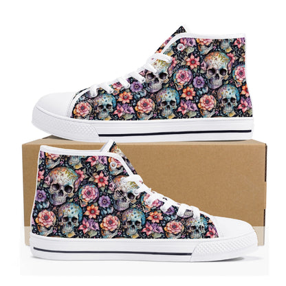 Pastel Floral and Skulls Mens High Top Canvas Shoes DeRose Seasonal