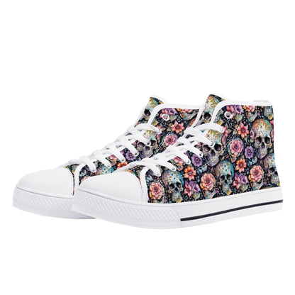 Pastel Floral and Skulls Mens High Top Canvas Shoes DeRose Seasonal