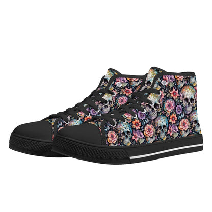 Pastel Floral and Skulls Mens High Top Canvas Shoes DeRose Seasonal