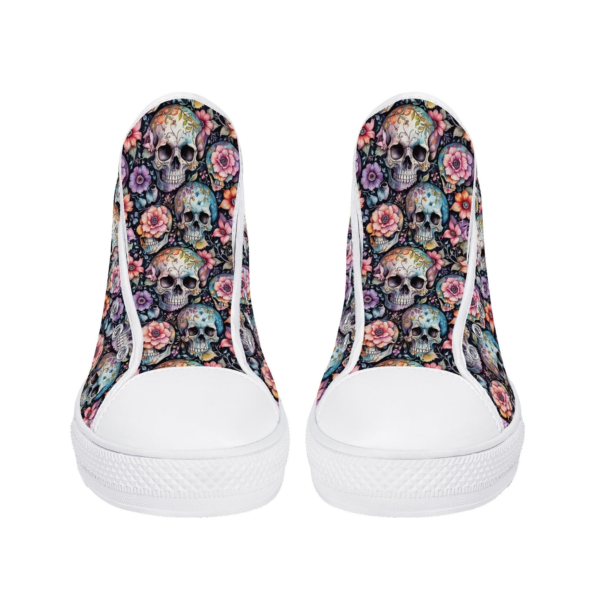 Pastel Floral and Skulls Mens High Top Canvas Shoes DeRose Seasonal