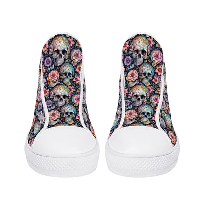 Pastel Floral and Skulls Mens High Top Canvas Shoes DeRose Seasonal