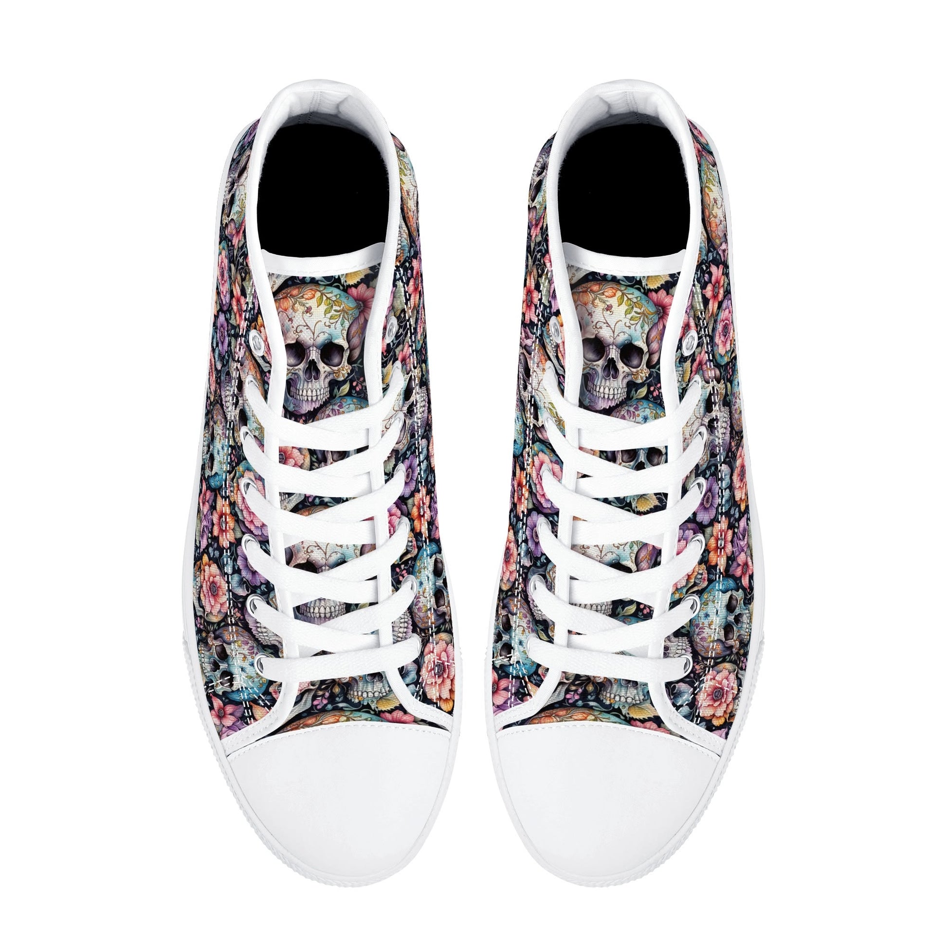 Pastel Floral and Skulls Mens High Top Canvas Shoes DeRose Seasonal