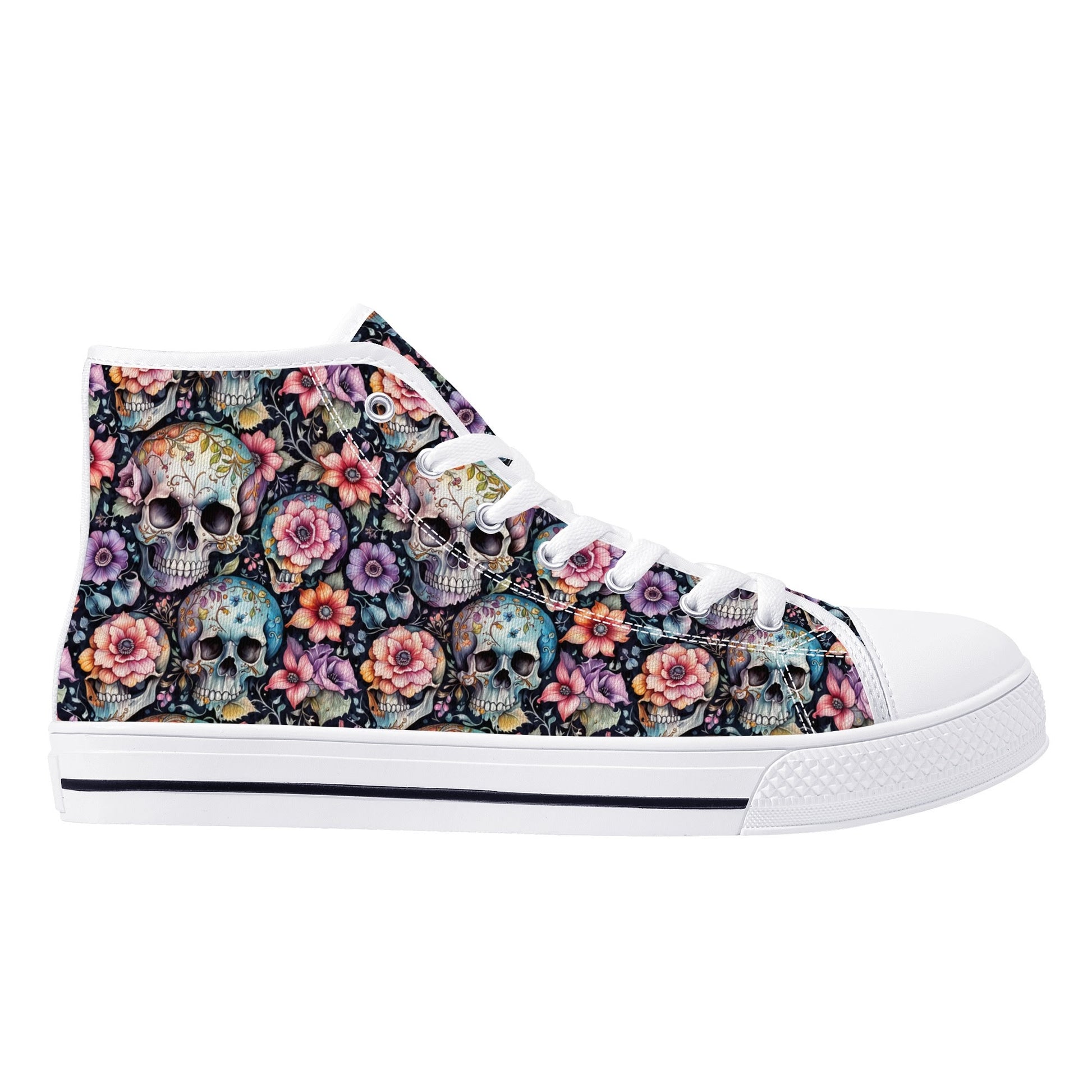 Pastel Floral and Skulls Mens High Top Canvas Shoes DeRose Seasonal