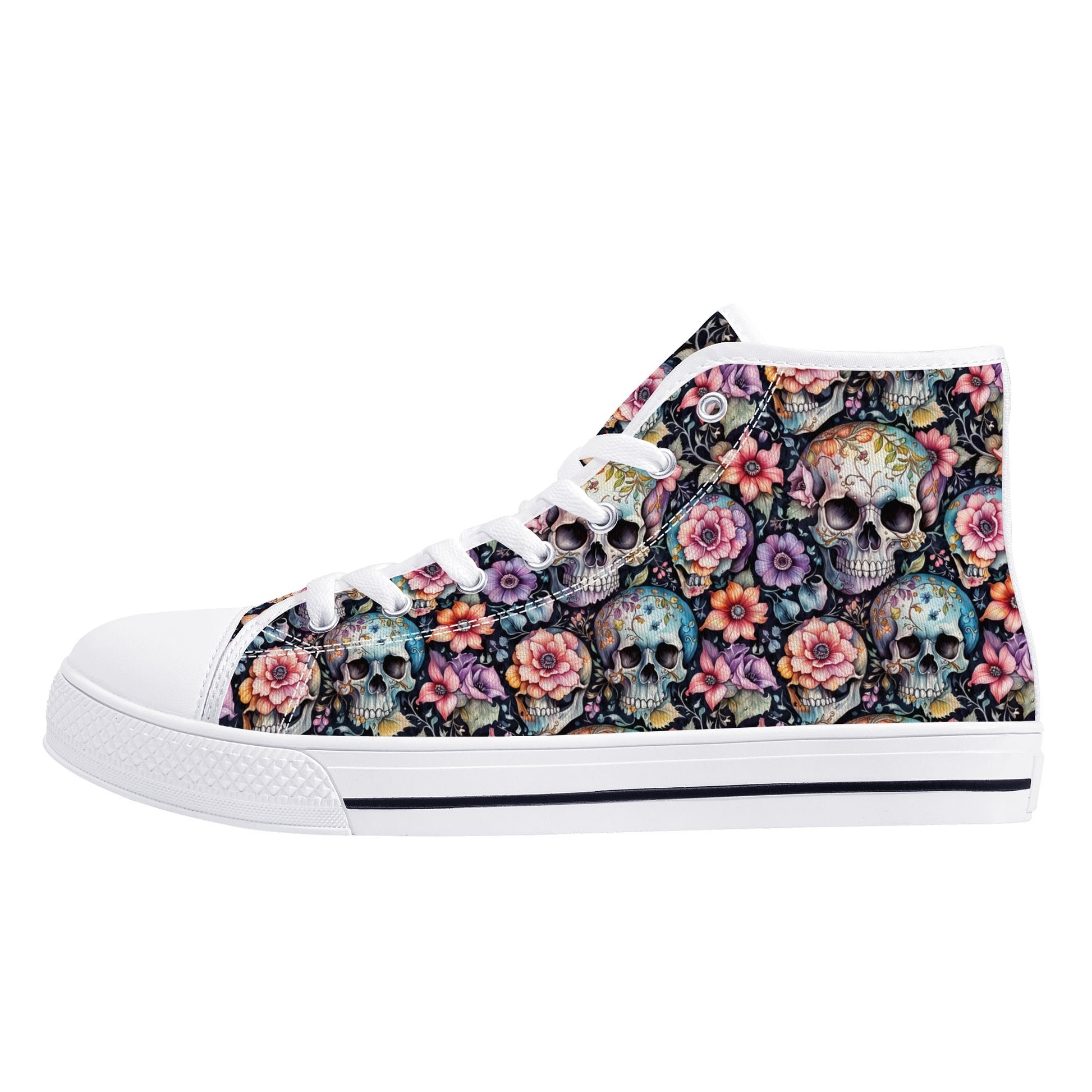 Pastel Floral and Skulls Mens High Top Canvas Shoes DeRose Seasonal