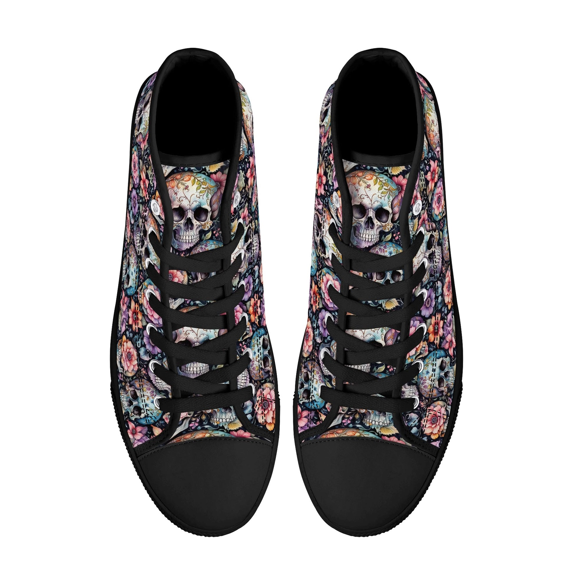 Pastel Floral and Skulls Mens High Top Canvas Shoes DeRose Seasonal