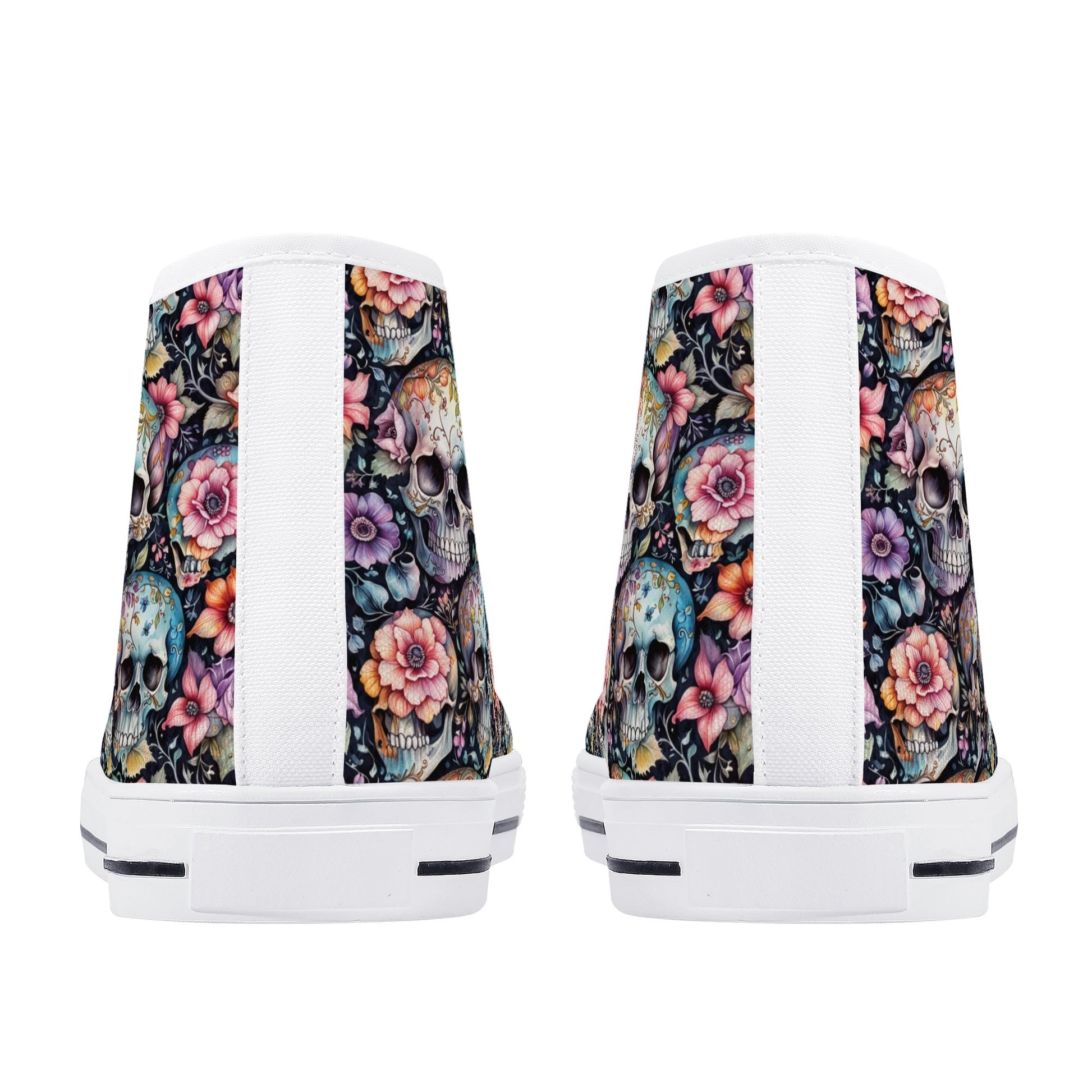 Pastel Floral and Skulls Mens High Top Canvas Shoes DeRose Seasonal